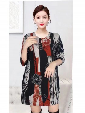 Leaves and Flowers Printed Jersey Knit Fashion Top 